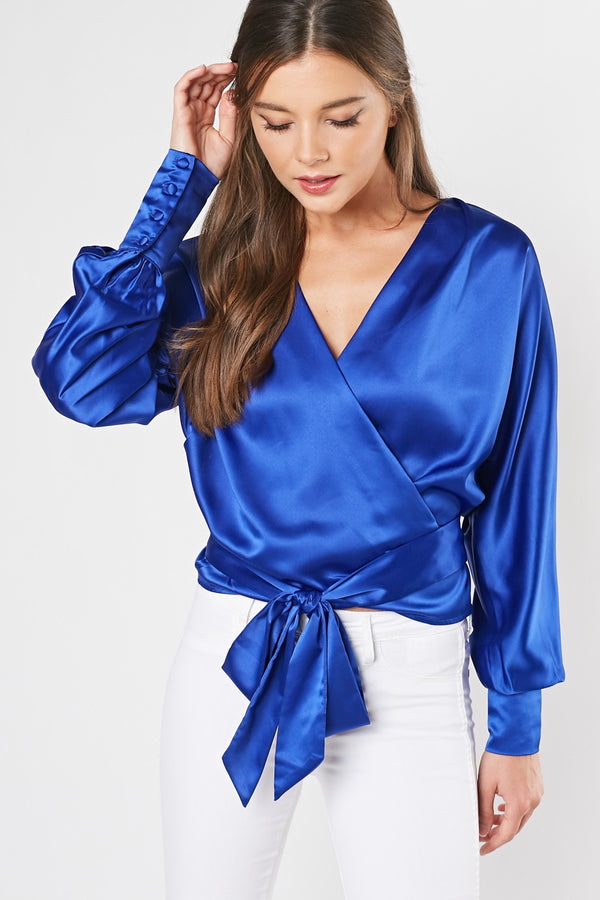 SELF TIE SATIN BLOUSE